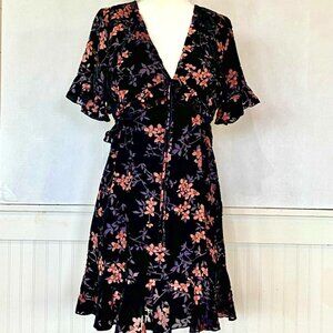 Vici Black With Floral Burn Out Velvet  Midi Sz L